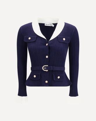 Self Portrait Ribbed Cardigan Female S