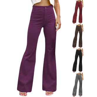Generic Bootcut Jeans Womens Elegant Corduroy Trousers - Slim Fit Flared High Waist Trousers Wide Leg Streetwear Pinstripe Flared Trousers 90s Retro Corduroy 