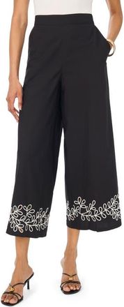 Vince Camuto Embroidered Cutout Crop Pants in Rich Black at Nordstrom, Size X-Small