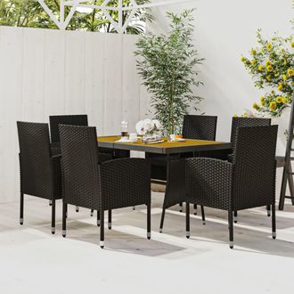 vidaXL Juego De Comedor De Jard&iacute;n 7 Piezas Rat&aacute;n Sint&eacute;tico Negro Vidaxl