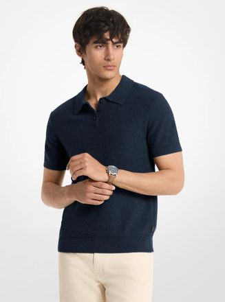 Michael Kors Boucle Cotton Blend Short-Sleeve Polo Sweater