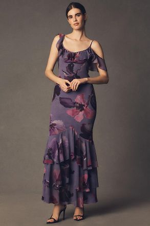 Mare Mare Chiffon Ruffle Scoop-Neck Maxi Slip Dress