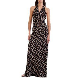 Nili Lotan Alba Halterneck Dress In Big Chain Gold/black