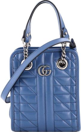Gucci Blue Matelasse Leather Gg Marmont Handle Crossbody Mini (Authentic Pre- Loved)