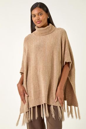 Roman Tassel Trim Knit Poncho