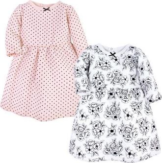 Hudson Baby Twin Pack Long-Sleeve Dress Bundle in Black Toile Pink at Nordstrom, Size 9-12M