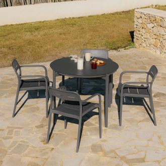 Sklum Set De Mesa Redonda &Oslash;110 Cm En Aluminio Elton Y 4 Sillas De Jard&iacute;n Apilables En Polipropileno Graneli Sklum