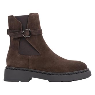 Estro & Luminara Schoenen, Dames, Bruin, 38 EU, Leer, Enkellaarsjes met Decoratieve Band
