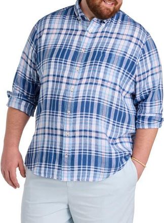 Vineyard Vines Big & Tall Pelican Point Plaid Linen Sport Shirt in Moonshine at Nordstrom, Size Xx-Large