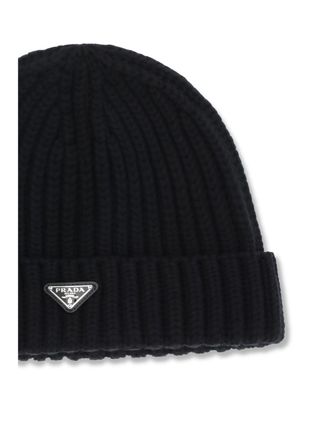Prada Mens Beanie Hat Virgin Wool Black Fleece (ovis Aries)