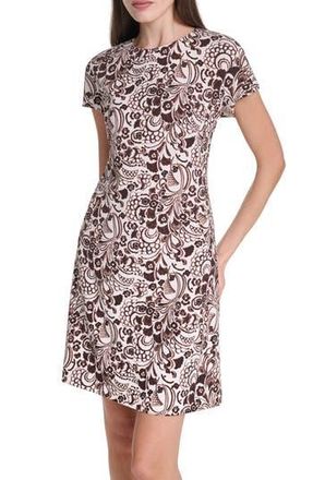 Tommy Hilfiger Scuba Crepe Sheath Dress in White Cappuccino Multi at Nordstrom Rack, Size 12