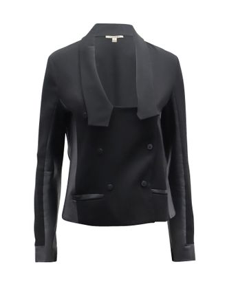 Diane Von F&uuml;rstenberg Diane Von Furstenberg Leather-Trimmed Double Breasted Blazer Jacket in Black Triacetate