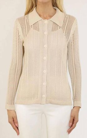 Metric Knits Vertical Pointelle Stitch Button Front Cardigan In Sand Drift
