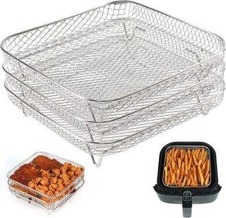 OEM Grille Air Fryer - Acero Inoxidable 304 - Cuadrada 20x20x9 Cm - Para Freidora De Aire Y Horno De Convecci&oacute;n - 3 Niveles