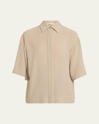 Michael Kors Elbow-Sleeve Fluid Wool Shirt
