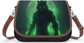 Generic Werewolf And Moon Crossbody Bag Womens Handbag PU Message Bags Shoulder Purse with Adjustable Strap