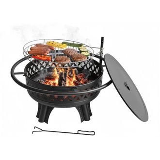Relaxdays Braciere Relaxdays, &Oslash; 80,5 cm, griglia regolabile, coperchio, attizzatoio, per giardino, nero