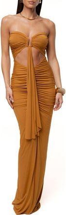 JLUXLABEL Atlantis Drape Maxi Dress in Bronze at Nordstrom, Size Medium