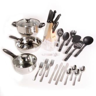 Gibson Home Total Kitchen Lybra 32-Piece Cookware Combo Set in Black at Nordstrom