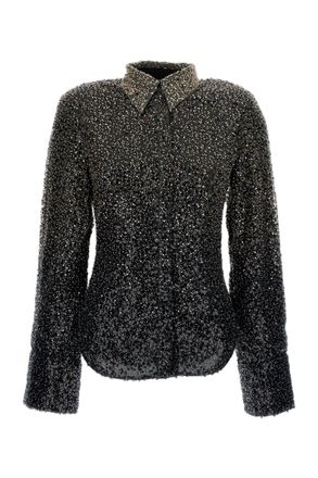 Rotate Long-Sleeve Polo Shirt With Beaded Embellishment And Structured Design