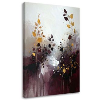 Feeby Cuadro Sobre Lienzo, Abstracci&oacute;n De Hojas Burdeos Plantas Naturaleza, 80x120