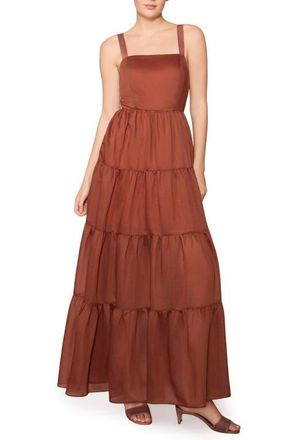 Melloday Tiered Satin Maxi Dress in Rust at Nordstrom, Size X-Large