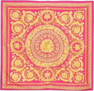 Versace Womens Baroque-Inspired Silk Scarf In Fuchsia And Gold