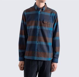 Far Afield Larry Button Down Long Sleeve Check Shirt In Black / Blue
