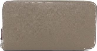 Herm&egrave;s Beige Etoupe Gray Epsom Leather Silk Long Wallet (Bi-Fold) (Pre-Owned)