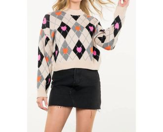 THML Clothing Argyle Pattern Knit Sweater In Cream
