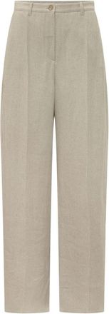 Emporio Armani Geperste Straight-Leg Broek met Plooi - Dames - Straight fit broeken - Beige - L - Leer - Broeken