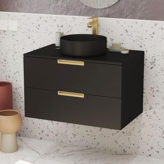 Aurlane Aurlane - Mueble De Ba&ntilde;o 80 Cm Negro Mate Y Oro Dorado - Lavabo Redondo Negro