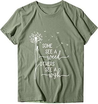 Generic Spread Kindness T-shirt d&eacute;t&eacute; pour femme avec motif pissenlit d&eacute;contract&eacute; et amusant, lettres imprim&eacute;es mignons, hauts grande taille, t-shirts amples, 