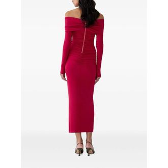 Carolina Herrera Off-Shoulder Long-Sleeve Dress - Red