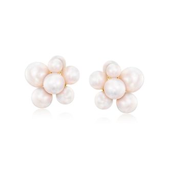 Ross-Simons 3-6mm Cultured Pearl Cluster Earrings in 18kt Gold Over Sterling