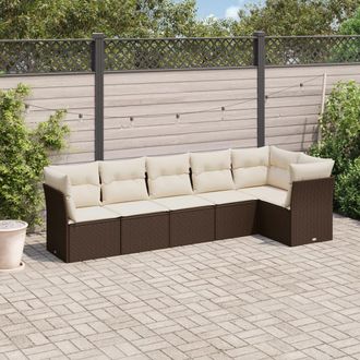 vidaXL Set Sof&aacute;s De Jard&iacute;n 6 Piezas Y Cojines Rat&aacute;n Sint&eacute;tico Marr&oacute;n Vidaxl