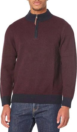 Pendleton Shetland Wool Half Zip Sweater In Navy/burgundy