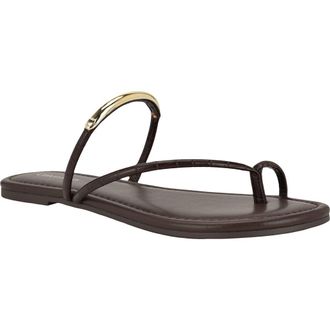 Calvin Klein Bienna Toe Loop Sandal in Dark Brown Croco at Nordstrom, Size 7.5