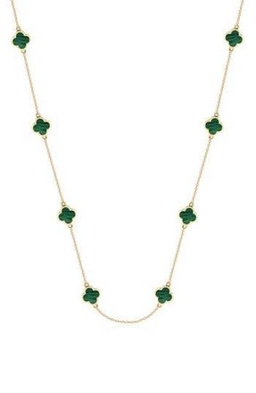Gabi Rielle 14K Gold Plated Sterling Silver Clover Station Necklace in Gold/Malachite at Nordstrom Rack