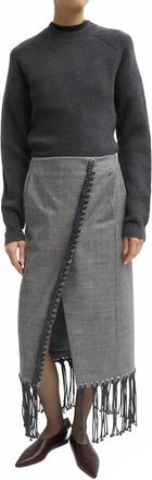Tibi Techy Bonded Wool Crochet Trim Skirt In Grey