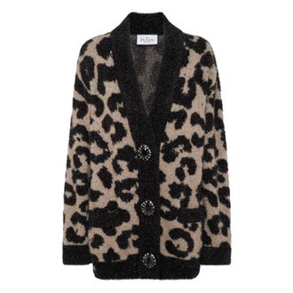 Philipp Plein Truien & Vesten, Dames, Bruin, M, Wol, Lurex Cardigan Leopard