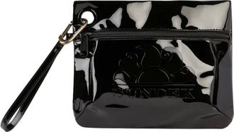 Sundek Tassen, Dames, Zwart, ONE Size, Schoudertas Clutch van Glanzende Stof met Logo