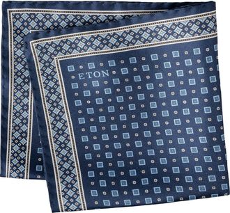 Eton Geometric Print Silk Twill Pocket Square in Navy at Nordstrom