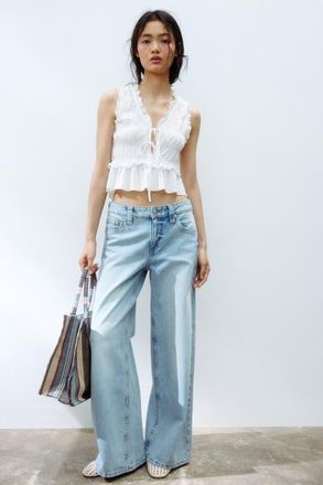 H&M Baggy wide low waist jeans in Light Denim Blue at Nordstrom, Size 18