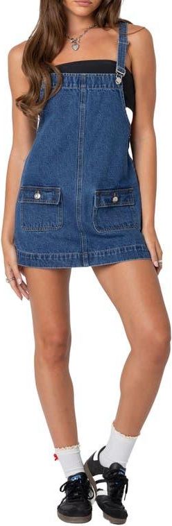 Edikted Denim Overall Minidress in Blue-Washed at Nordstrom, Size X-Large from $75.20