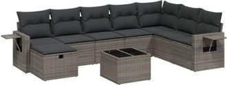 vidaXL Set De Muebles De Jard&iacute;n 9 Pzas Y Cojines Rat&aacute;n Sint&eacute;tico Gris Vidaxl