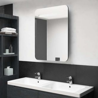 vidaXL Armario De Ba&ntilde;o Con Espejo Led Gris Brillante 60x11x80 Cm Vidaxl