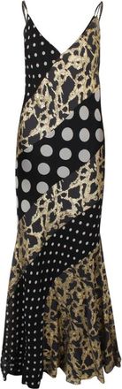 Nina Ricci Zijden Jurk met Goudkleurige Gemarmerde Patchwork - Dames - Casual kleedjes - Zwart - XS - Kleedjes