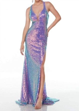 Alyce Paris Sleeveless Sequined High Slit Gown In Unicorn