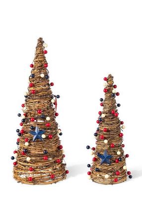 Glitzhome Set of 2 Patriotic Americana Rattan Stars & Berry Cone Table Tree in Blue at Nordstrom, Size Medium
